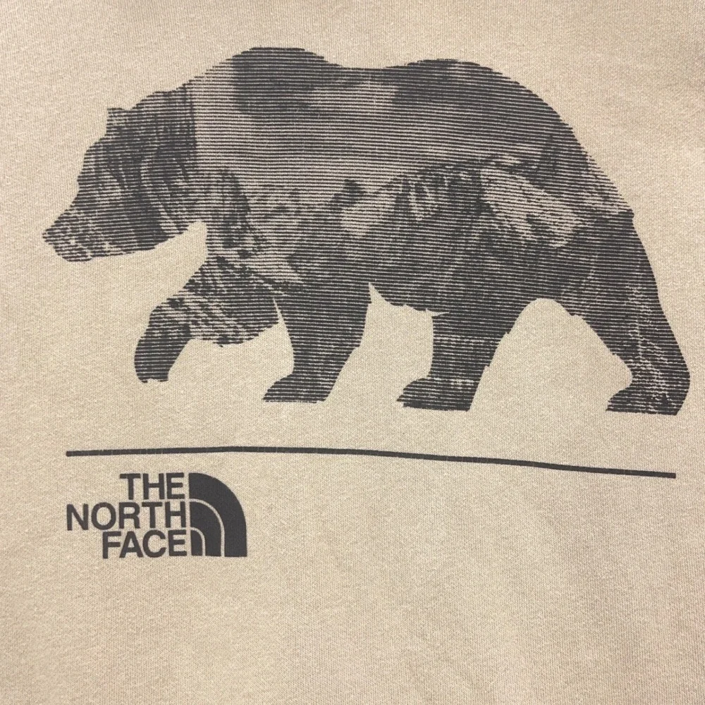 The North Face Tan Graphic Bear Hoodie XXL Mountain Landscape Pullover Mens